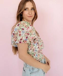 DO + BE COLLECTION TOPS Riley Floral Smocked Crop Top 20 DO + BE COLLECTION TOPS Riley Floral Smocked Crop Top