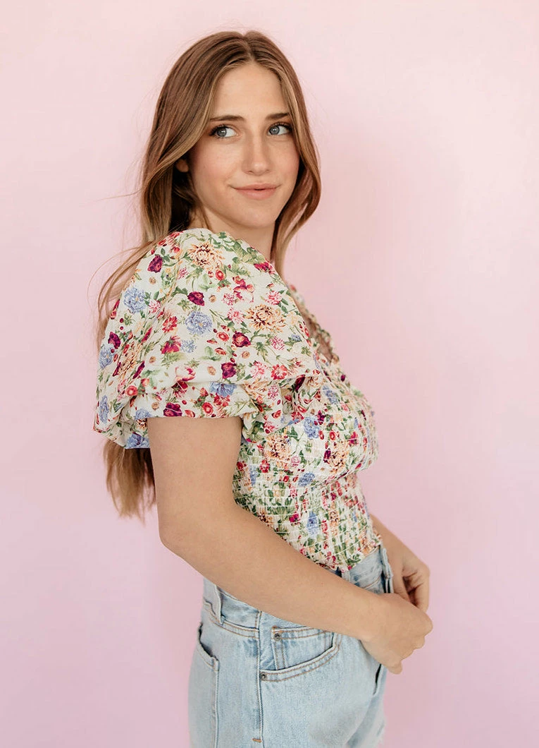 DO + BE COLLECTION TOPS Riley Floral Smocked Crop Top 11 DO + BE COLLECTION TOPS Riley Floral Smocked Crop Top