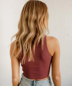 BT TOPS Crew Neck Crop Top - Dark Mauve