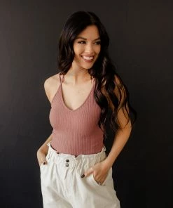 BT TOPS Birkin Bamboo Ribbed Strappy Camisole - Chestnut