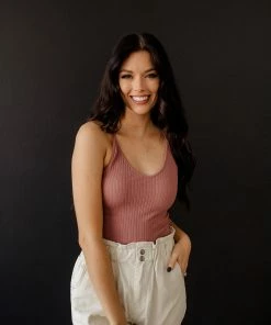 BT TOPS Birkin Bamboo Ribbed Strappy Camisole - Chestnut