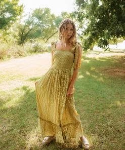 BT Chloe Polkadot Smocked Tie Maxi Dress DRESSES