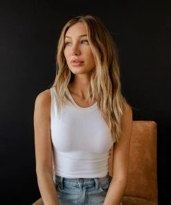 DYNAMIC Kip Seamless High Neck Ribbed Crop Tank Top - White TOPS