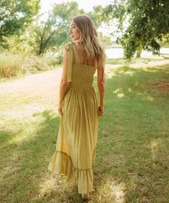 BT Chloe Polkadot Smocked Tie Maxi Dress DRESSES
