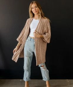 BT Ventura Mixed Yarn Knit Sweater Cardigan - Camel