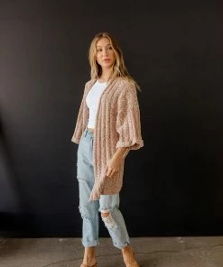 BT Ventura Mixed Yarn Knit Sweater Cardigan - Camel