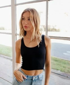 BT Brock Seamless Knit Crop Tank Top - Black