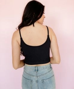 BT BEST SELLERS Sydney Ribbed Seamless Crop Tank - Black