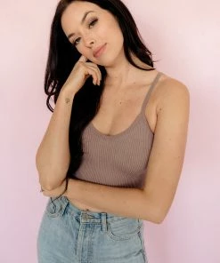 BT Sydney Ribbed Seamless Crop Tank - Espresso