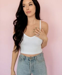 BT Sydney Ribbed Seamless Crop Tank - White