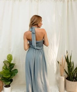 WL BUMP FRIENDLY Kiera Smocked Halter Maxi Dress