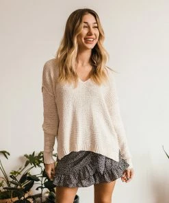 BT TOPS Chasing Rainbows Cotton V-Neck Sweater