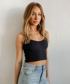 BT BEST SELLERS Sydney Ribbed Seamless Crop Tank - Black