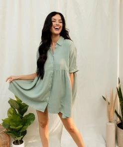 FORE COLLECTION BUMP FRIENDLY Oatland Linen Pocketed Babydoll Dress