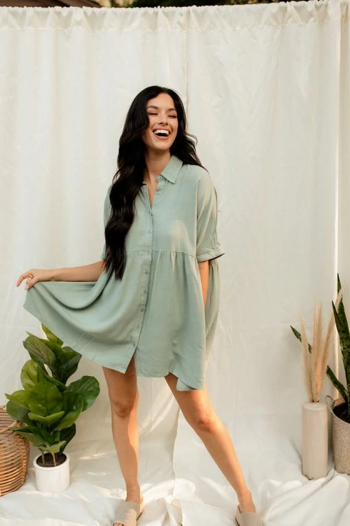 FORE COLLECTION BUMP FRIENDLY Oatland Linen Pocketed Babydoll Dress