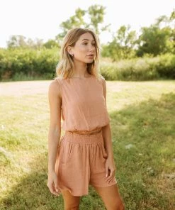 BT MATCHING SETS Camden Billowy Linen Crop Top- Salmon