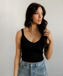 DYNAMIC Calbi Ribbed Cropped Tank - Black TOPS