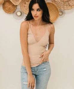 BT RESTOCKED Front Mesh Ribbed Cami - Latte