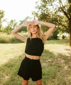 BT MATCHING SETS Camden Linen High Rise Shorts- Black