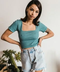 BT Talia Square Neck Seamless Crop Top - D. Blue