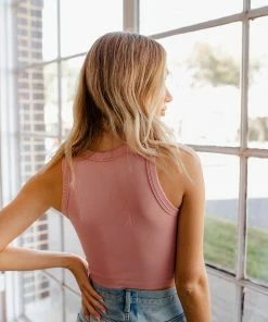 DYNAMIC Kip Seamless High Neck Ribbed Crop Tank Top - Rose TOPS