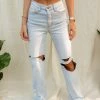VIBRANT MIU Kenny High Rise Distressed Denim BOTTOMS