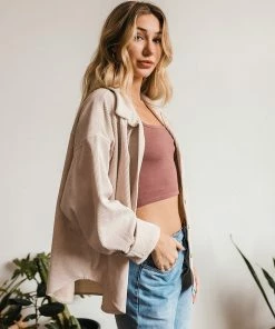 WL TOPS Cayla Corduroy Button Down Pocket Top - Sand 18 WL TOPS Cayla Corduroy Button Down Pocket Top - Sand