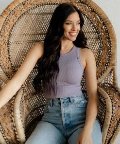 DYNAMIC Calm Seamless Ribbed Crop Tank Top - Dusty Lilac TOPS