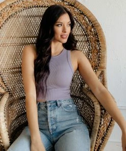 DYNAMIC Calm Seamless Ribbed Crop Tank Top - Dusty Lilac TOPS