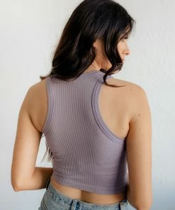 DYNAMIC Calm Seamless Ribbed Crop Tank Top - Dusty Lilac TOPS