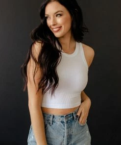 DYNAMIC Calm Seamless Ribbed Crop Tank Top - White