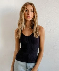 BT TOPS Birkin Bamboo Ribbed Strappy Camisole - Black