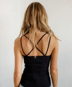 BT TOPS Birkin Bamboo Ribbed Strappy Camisole - Black