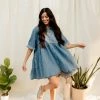 BT Beverly Tiered Button Down Chambray Dress BUMP FRIENDLY 2 BT Beverly Tiered Button Down Chambray Dress BUMP FRIENDLY