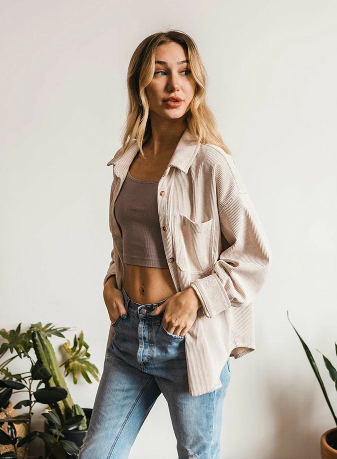 WL TOPS Cayla Corduroy Button Down Pocket Top - Sand 11 WL TOPS Cayla Corduroy Button Down Pocket Top - Sand