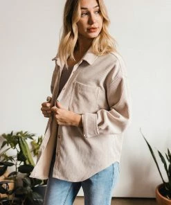 WL TOPS Cayla Corduroy Button Down Pocket Top - Sand 22 WL TOPS Cayla Corduroy Button Down Pocket Top - Sand