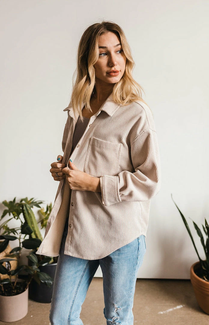 WL TOPS Cayla Corduroy Button Down Pocket Top - Sand 12 WL TOPS Cayla Corduroy Button Down Pocket Top - Sand