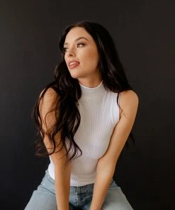 DYNAMIC Holly Seamless Ribbed Mock Neck Top - White TOPS