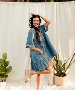 BT Beverly Tiered Button Down Chambray Dress BUMP FRIENDLY 8 BT Beverly Tiered Button Down Chambray Dress BUMP FRIENDLY