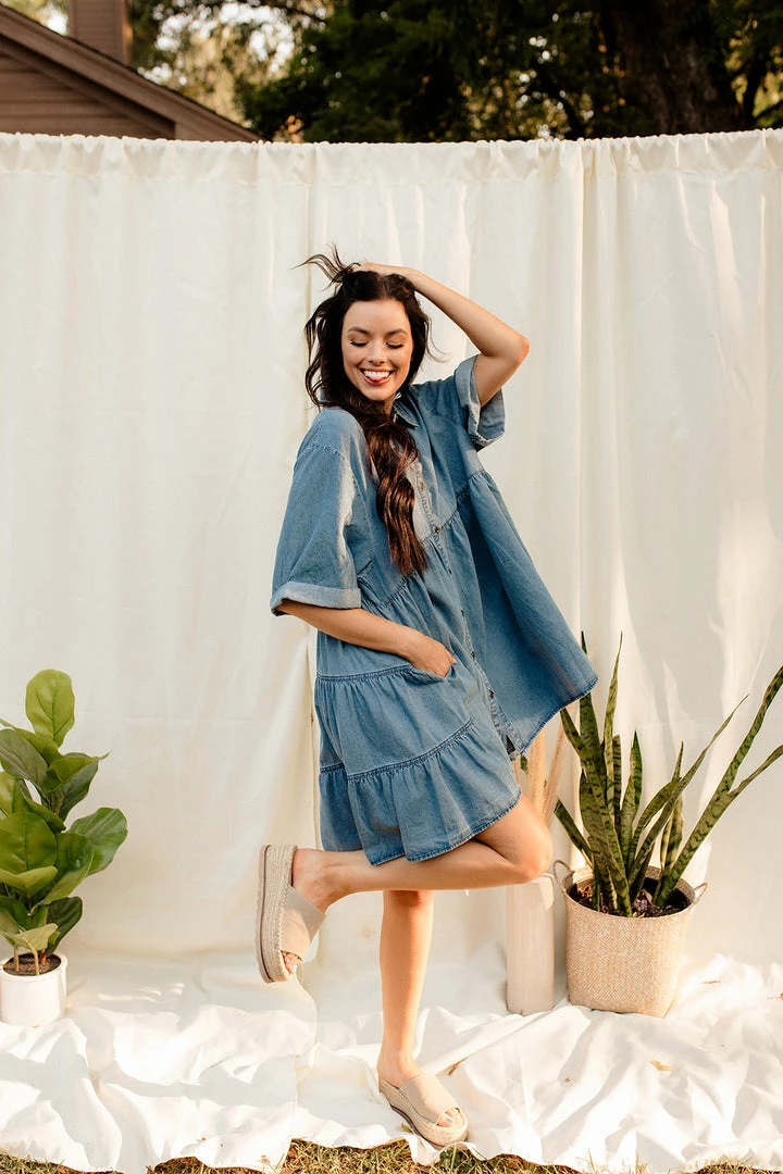 BT Beverly Tiered Button Down Chambray Dress BUMP FRIENDLY 5 BT Beverly Tiered Button Down Chambray Dress BUMP FRIENDLY