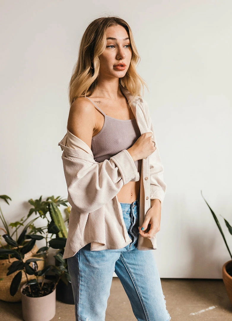 WL TOPS Cayla Corduroy Button Down Pocket Top - Sand 13 WL TOPS Cayla Corduroy Button Down Pocket Top - Sand