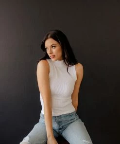 DYNAMIC Holly Seamless Ribbed Mock Neck Top - White TOPS