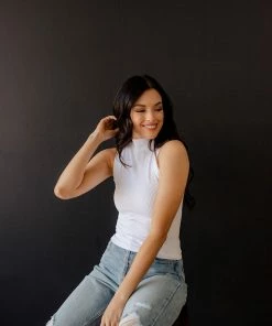 DYNAMIC Holly Seamless Ribbed Mock Neck Top - White TOPS