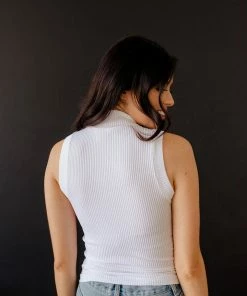 DYNAMIC Holly Seamless Ribbed Mock Neck Top - White TOPS
