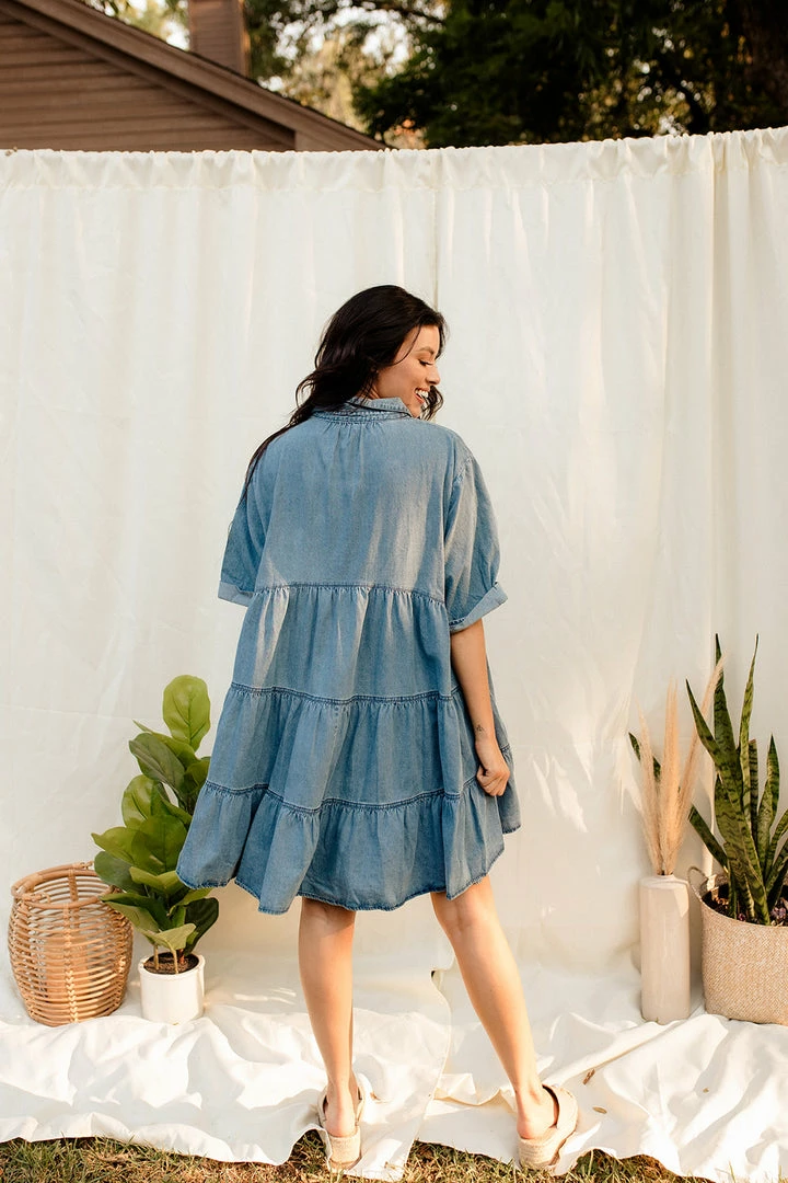 BT Beverly Tiered Button Down Chambray Dress BUMP FRIENDLY 4 BT Beverly Tiered Button Down Chambray Dress BUMP FRIENDLY