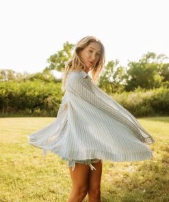 BT Riptide Cotton Striped Button Down Top