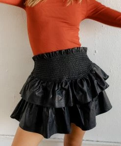 MUSTARD SEED BOTTOMS Javon Faux Leather Ruffle Smocked Skort