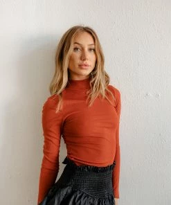 BT Franklin Ribbed Turtleneck Top - Rust TOPS