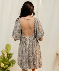 BT Jerri Leopard Puff Sleeve Babydoll Dress