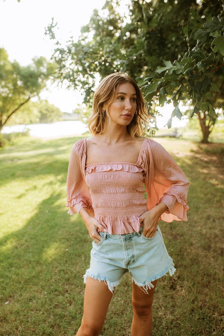 MUSTARD SEED TOPS Brisbane Smocked Ruffle Blouse 10 MUSTARD SEED TOPS Brisbane Smocked Ruffle Blouse